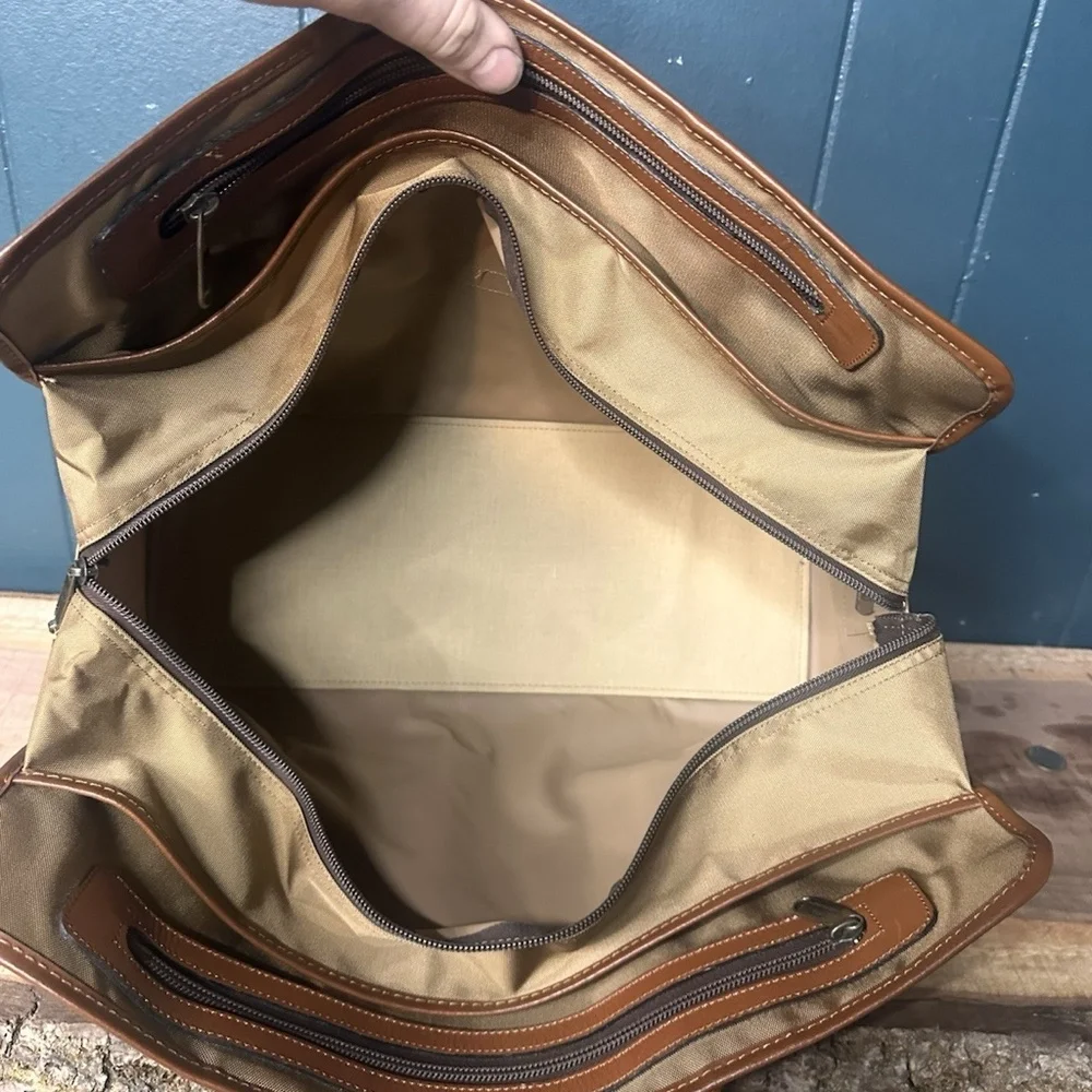 Lancel Paris Nylon Leather Briefcase Brown Tan Vintage Boston Bag/Weekend Bag